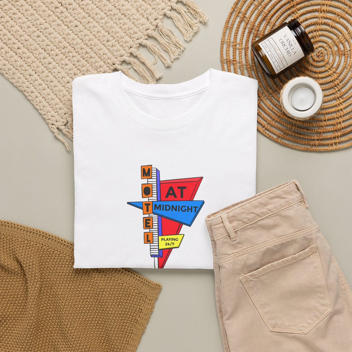 Motel At Midnight Retro Road Sign Graphic T-Shirt