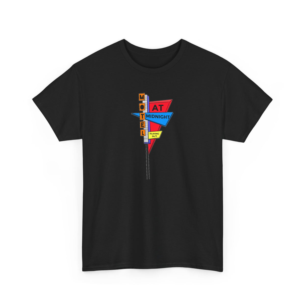 Motel At Midnight Retro Road Sign Graphic T-Shirt