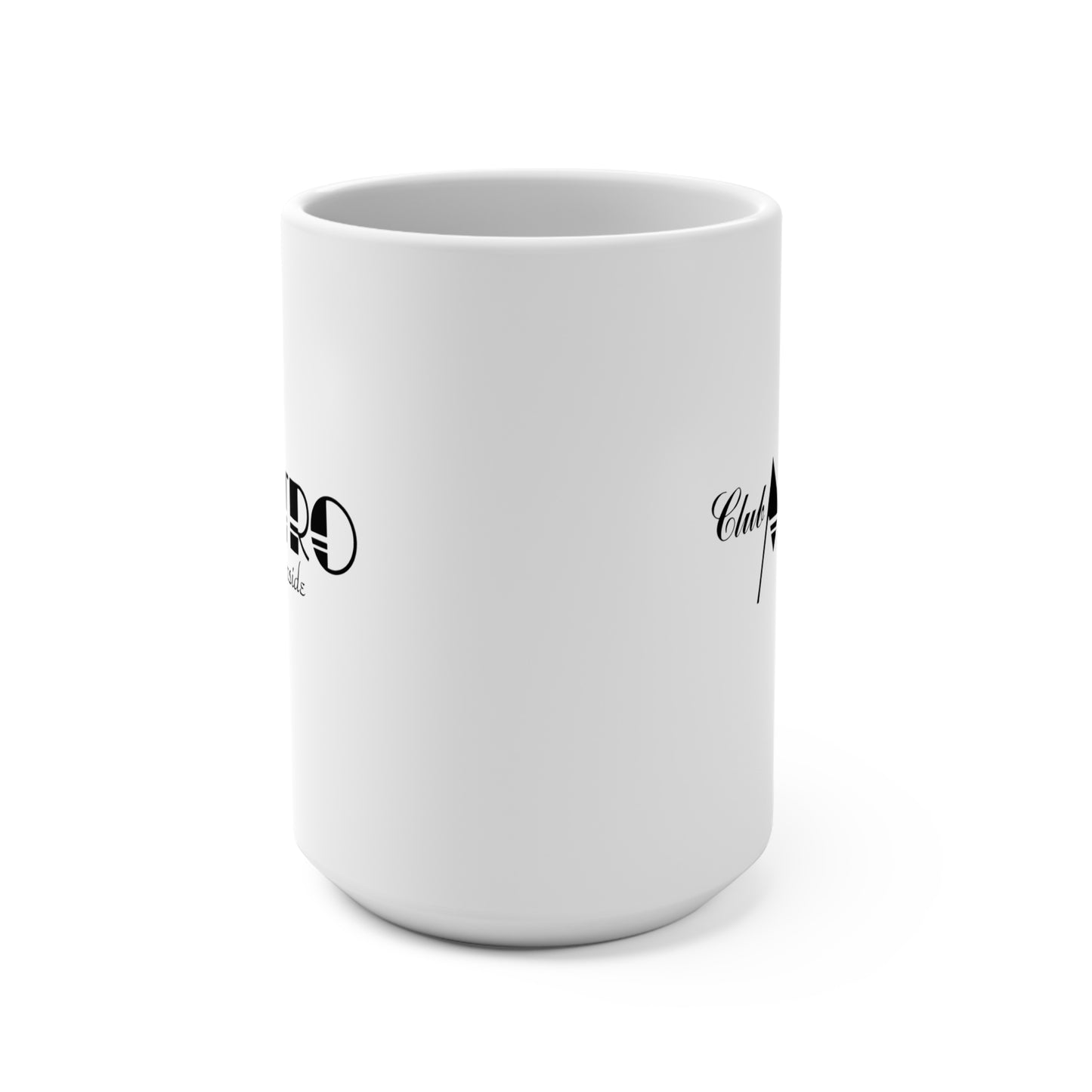 Club Metro Riverside 15oz Ceramic Mug — Retro Black Logo Coffee Cup