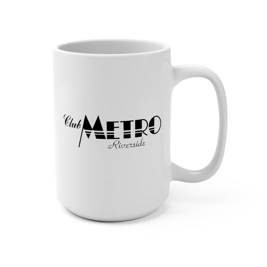 Club Metro Riverside 15oz Ceramic Mug — Retro Black Logo Coffee Cup